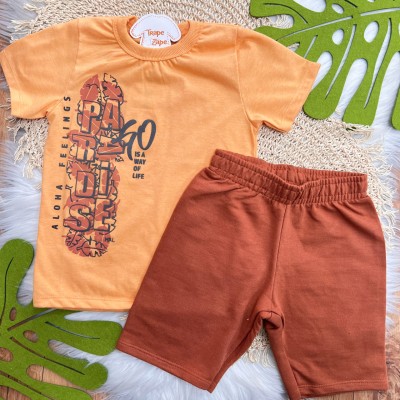 Conj. Camiseta Aloha Feelings e Bermuda - Laranja